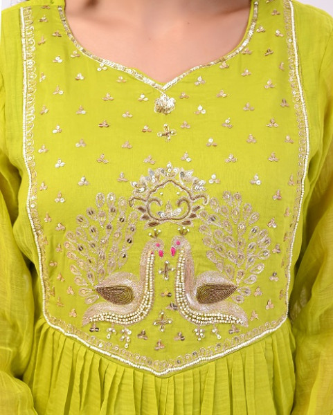 LIRIL GREEN HANDWORK MULCHANDERI SUIT SET