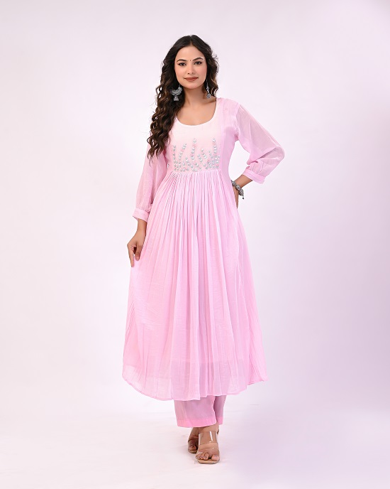 PINK HANDWORK MULCHANDERI SUIT SET