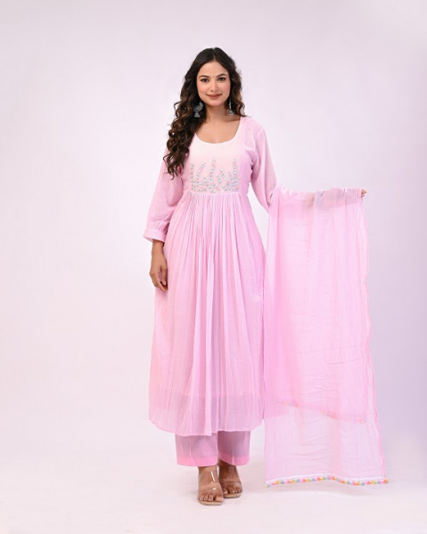 PINK HANDWORK MULCHANDERI SUIT SET