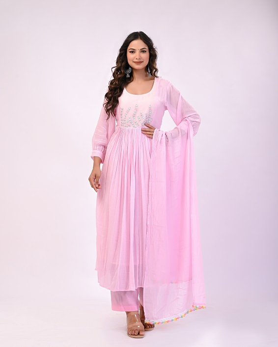 PINK HANDWORK MULCHANDERI SUIT SET