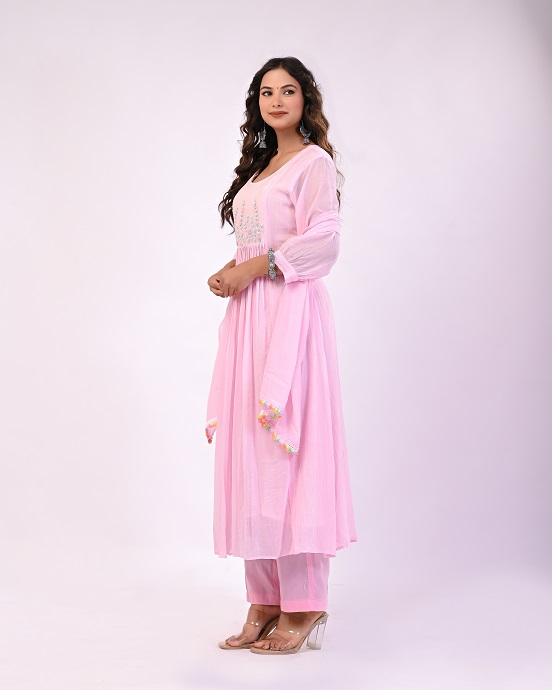 PINK HANDWORK MULCHANDERI SUIT SET