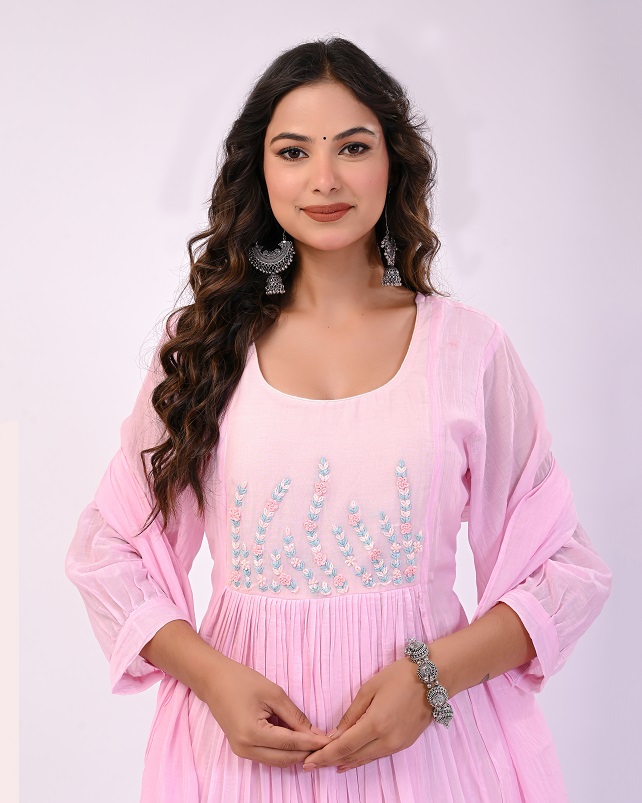 PINK HANDWORK MULCHANDERI SUIT SET