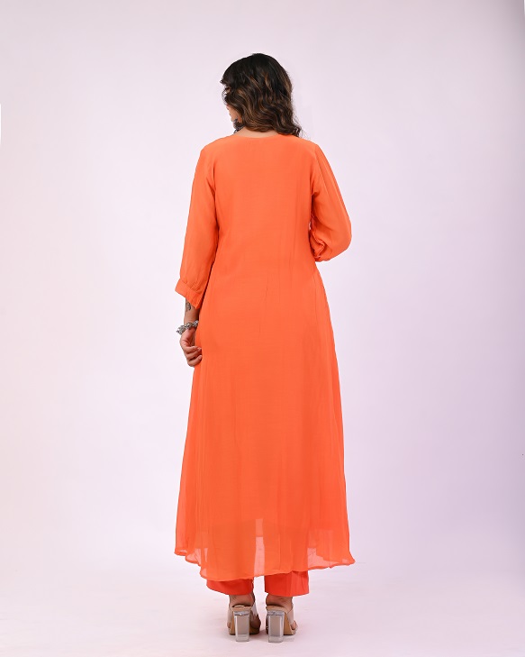 ORANGE MULCHANDERI HANDWORK SUIT SET