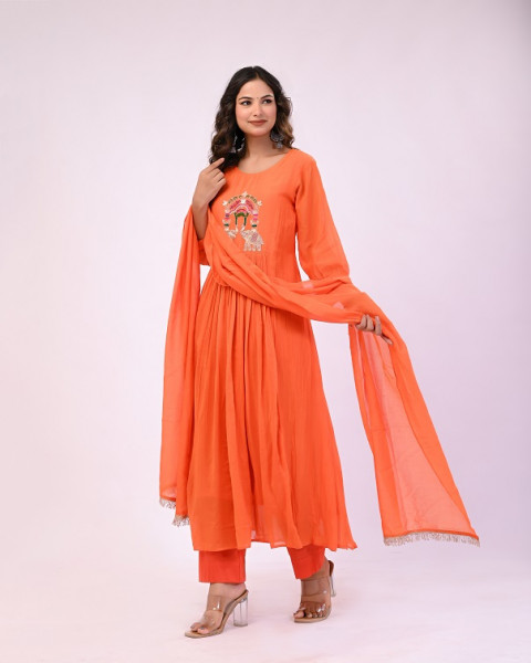 ORANGE MULCHANDERI HANDWORK SUIT SET