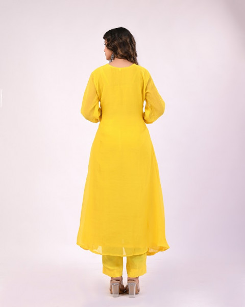 YELLOW HANDWORK MULCHANDERI SUIT SET