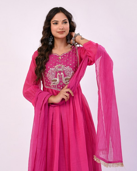 RANI PEACOCK HANDWORK MULCHANDERI SUIT SET