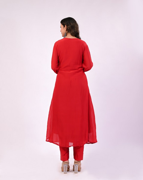 RED HANDWORK MULCHANDERI SUIT SET