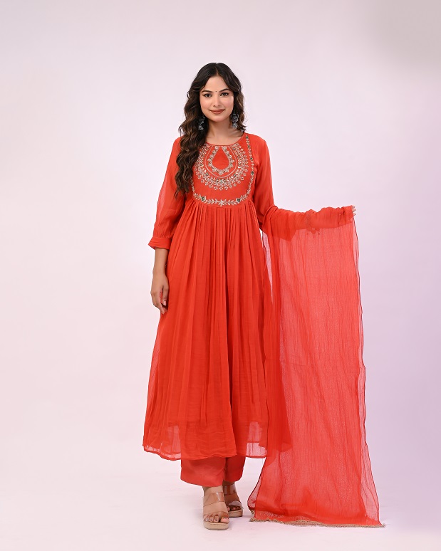 RUSTORANGE HANDWORK MULCHANDERI SUIT SET