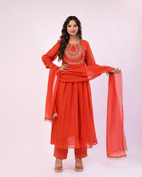 RUSTORANGE HANDWORK MULCHANDERI SUIT SET