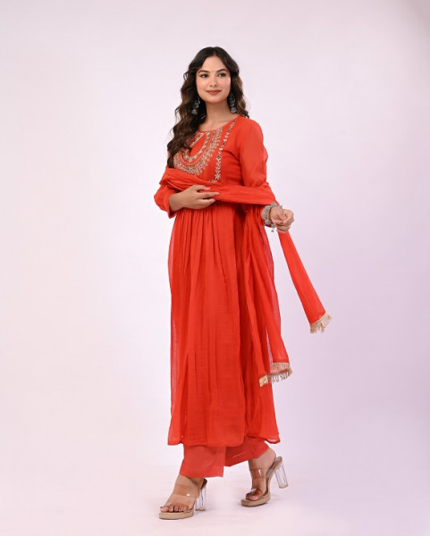 RUSTORANGE HANDWORK MULCHANDERI SUIT SET