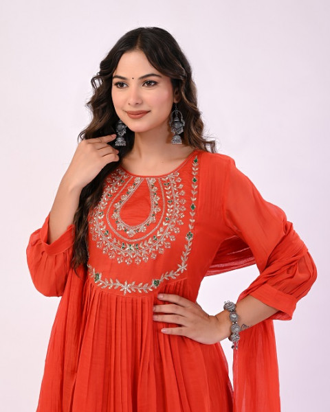 RUSTORANGE HANDWORK MULCHANDERI SUIT SET