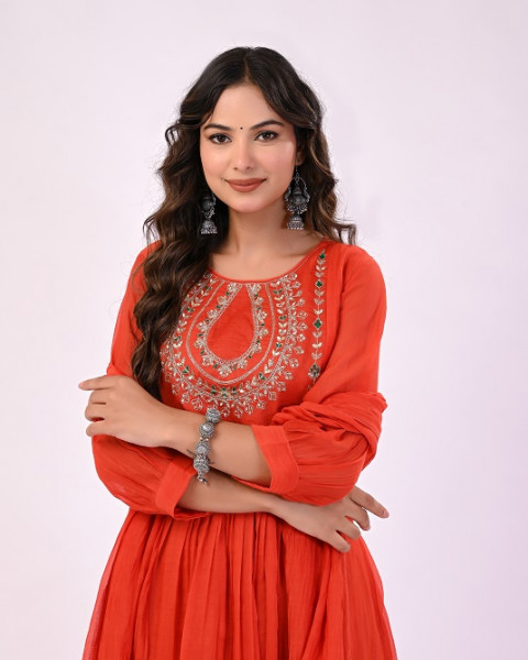 RUSTORANGE HANDWORK MULCHANDERI SUIT SET