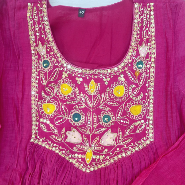 RANI MUL CHANDERI HANDWORK SUIT PANT AND DUPATTA SET