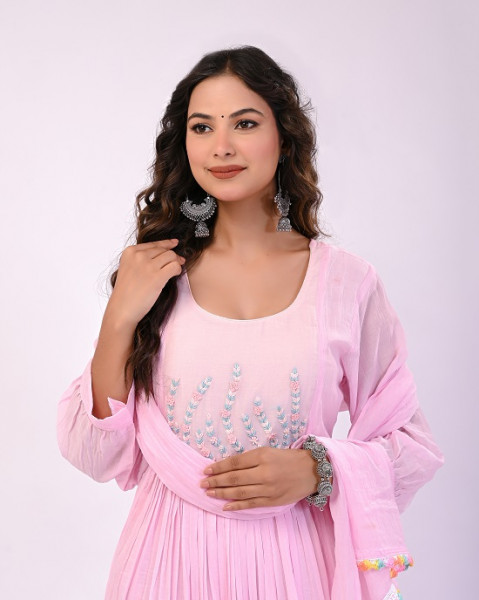 PINK HANDWORK MULCHANDERI SUIT SET