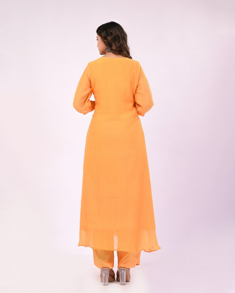 MANGO YELLOW HANDWORK MULCHANDERI SUIT SET