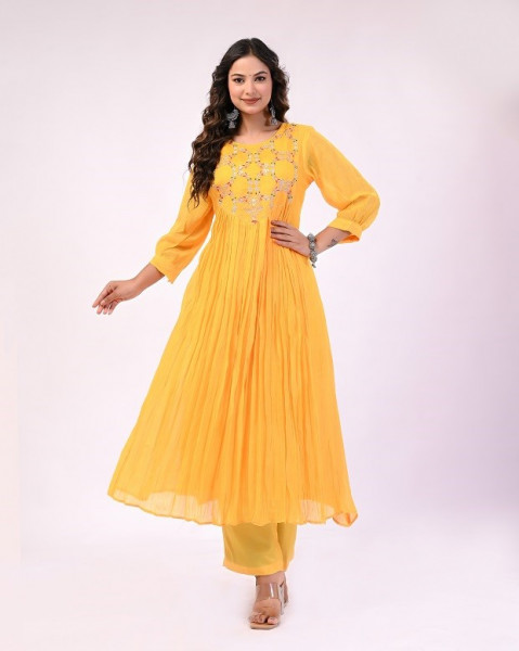 YELLOW MULCHANDERI HANDWORK SUIT SET