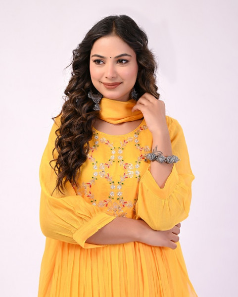 YELLOW MULCHANDERI HANDWORK SUIT SET