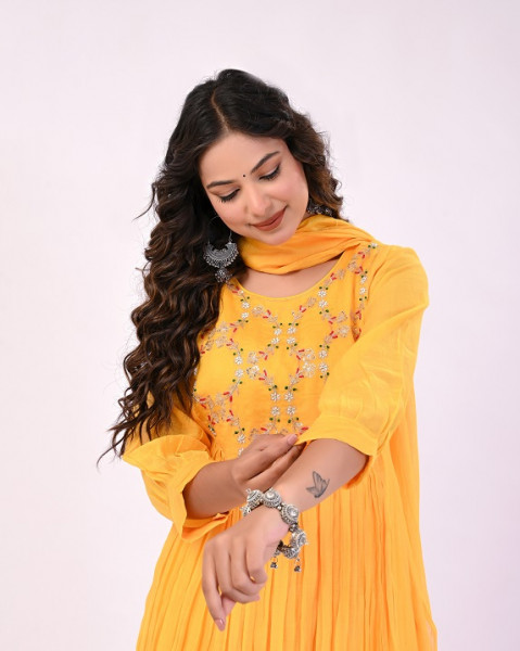 YELLOW MULCHANDERI HANDWORK SUIT SET