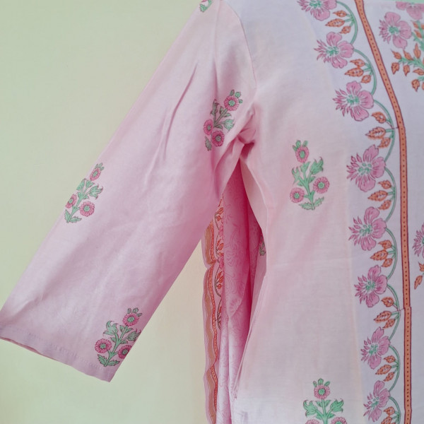 PINK PRINTED CHANDERI SUIT PANT AND DUPATTA SET
