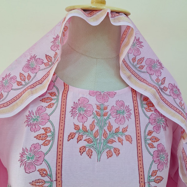 PINK PRINTED CHANDERI SUIT PANT AND DUPATTA SET