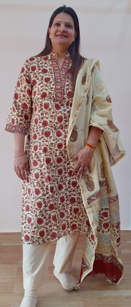 LIGHT SKINNY PRINTED CHANDERI HANDWORK  SUIT PANT AND DUPATTA SET