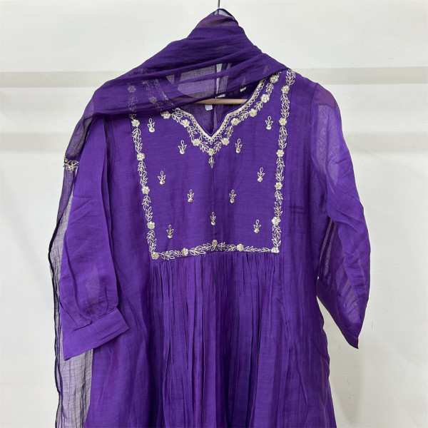 Vibrant Purple Mul Chanderi Suit Set