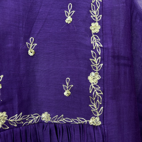 Vibrant Purple Mul Chanderi Suit Set