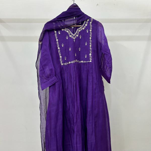 Vibrant Purple Mul Chanderi Suit Set