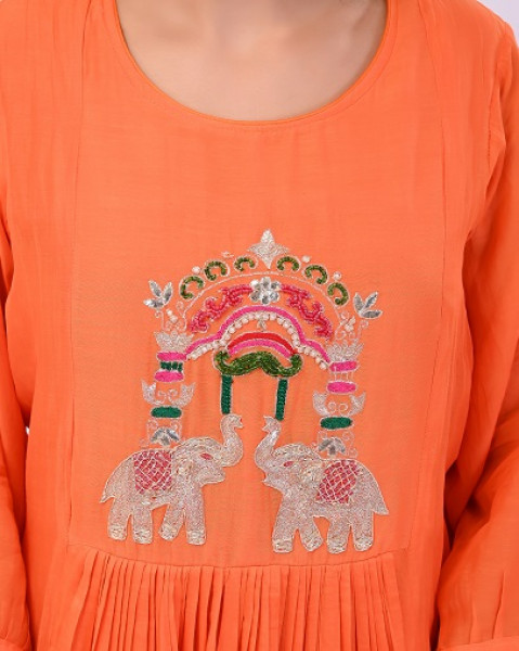 ORANGE MULCHANDERI HANDWORK SUIT SET