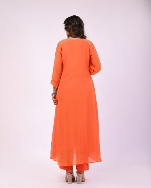 ORANGE MULCHANDERI HANDWORK SUIT SET