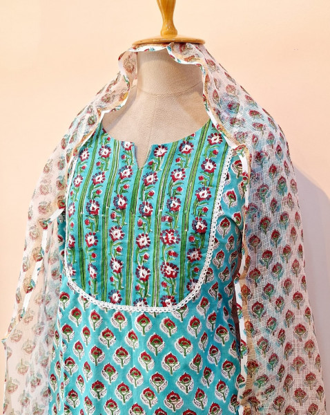 LIGHT GREEN PRINTED COTTON SUIT PANT AND DUPATTA SET