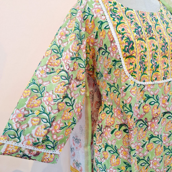 MINT GREEN PRINTED COTTON SUIT PANT AND DUPATTA SET