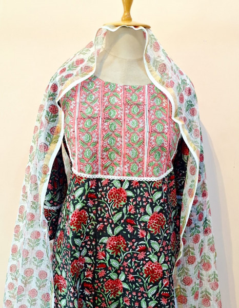 BLACK PRINTED COTTON SUIT PANT AND DUPATTA SET