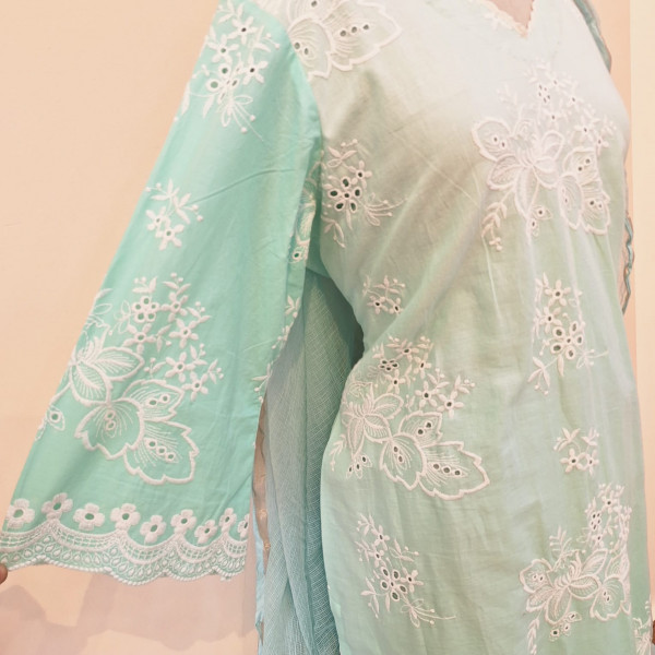 LIGHT C- GREEN EMBROIDERY COTTON SUIT PANT AND DUPATTA SET
