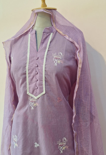 LAVENDER PRINTED COTTON SUIT PANT AND DUPATTA SET