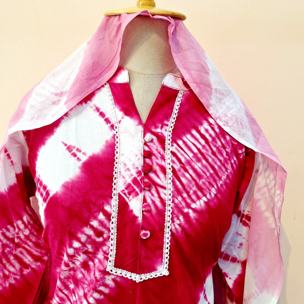 RANI PINK SHIBORI PRINTED COTTON SUIT PANT AND DUPATTA SET