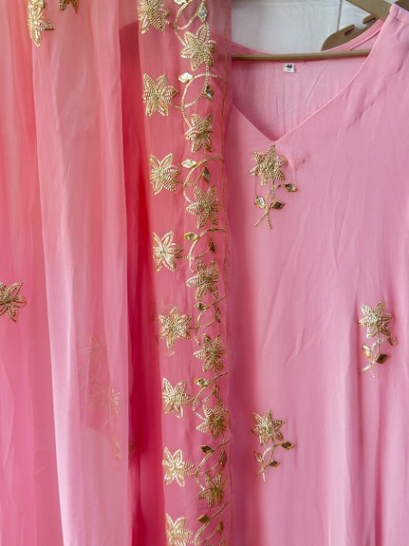 BABYPINK GEORGETTE KACCHAGOTA WORK SUIT SET