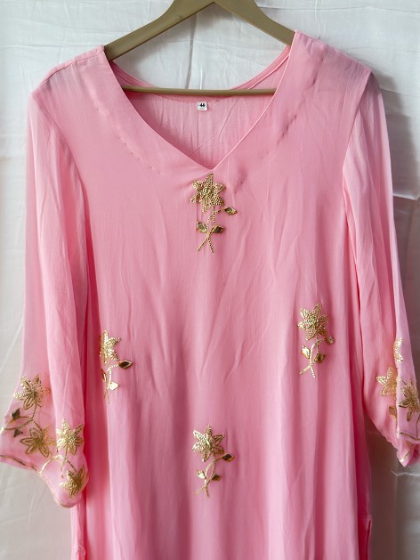 BABYPINK GEORGETTE KACCHAGOTA WORK SUIT SET