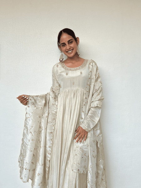 Ivory Tissue Hand Embroidered Suit Set
