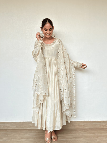 Ivory Tissue Hand Embroidered Suit Set