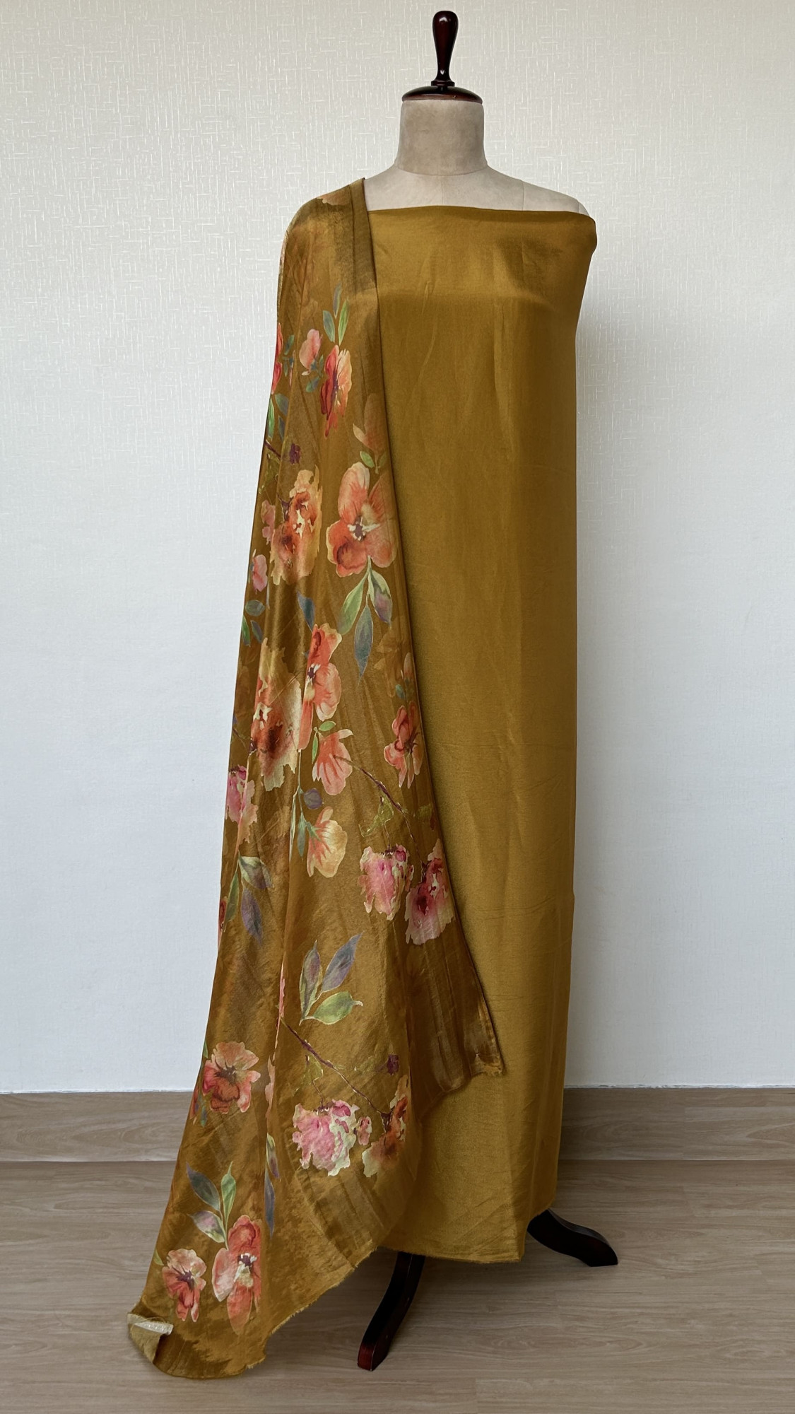 Elegant Walnut Brown Unstitched Suit Set with Digitally Printed Dupatta