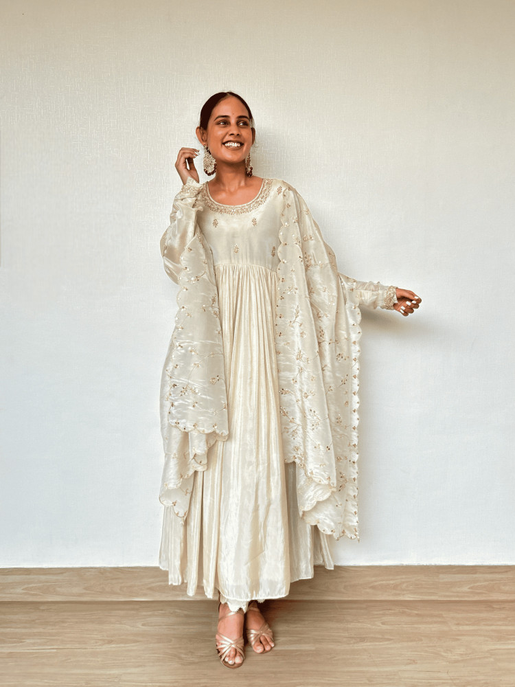 Ivory Tissue Hand Embroidered Suit Set