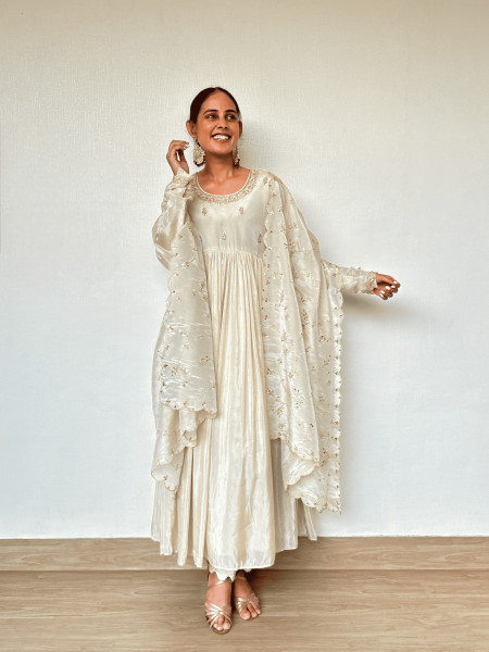 Ivory Tissue Hand Embroidered Suit Set
