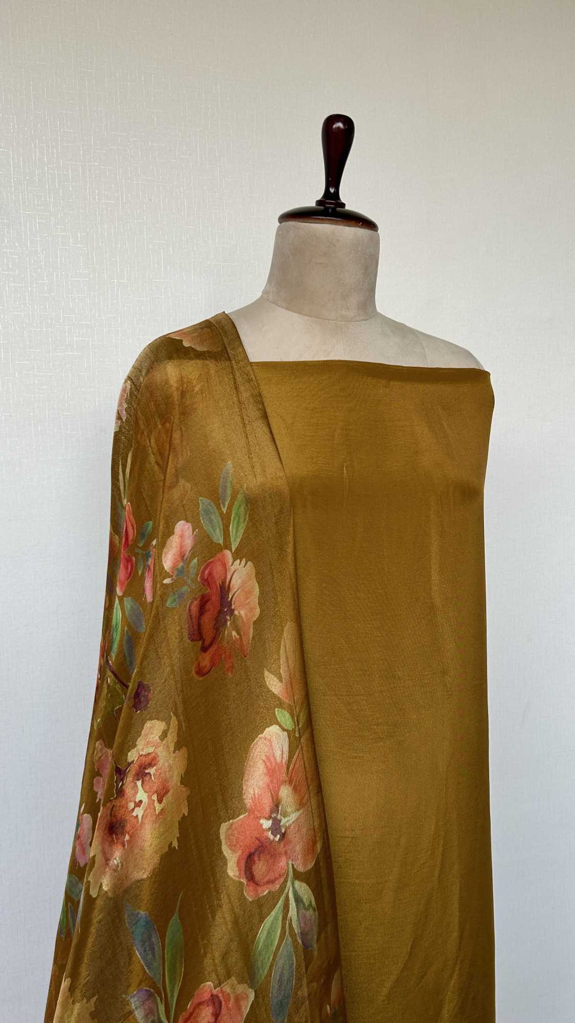 Elegant Walnut Brown Unstitched Suit Set with Digitally Printed Dupatta