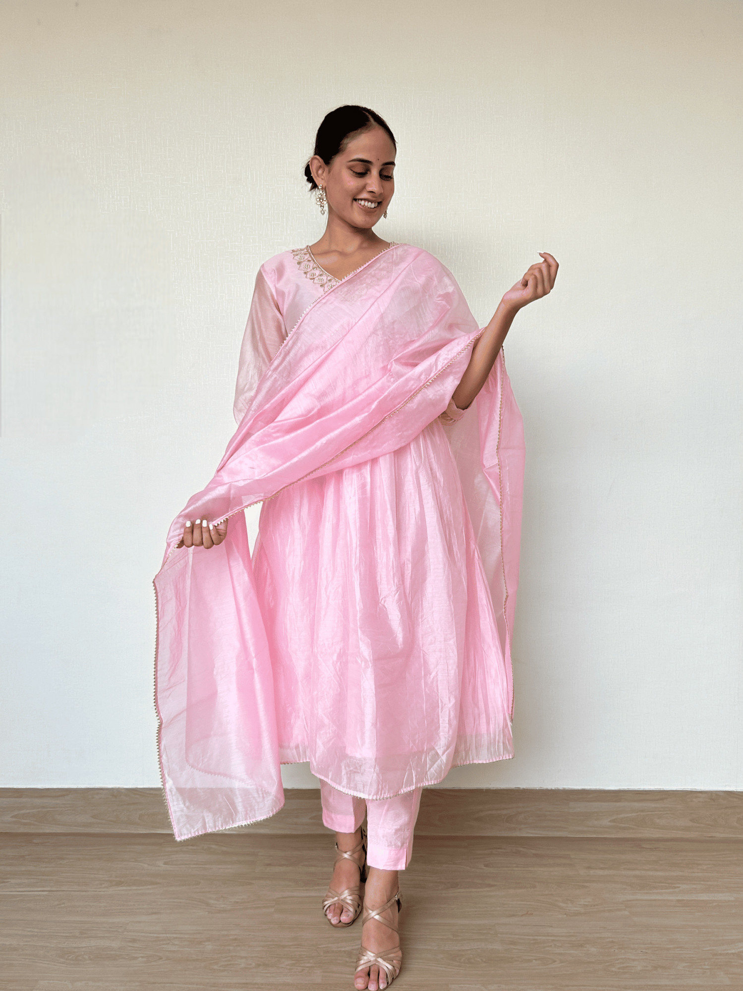 Light Pink Chanderi Suit Set with Gota Patti Embroidery