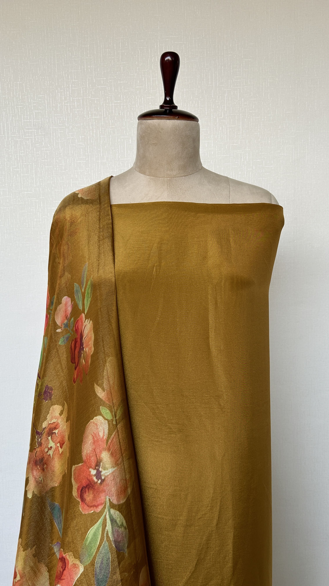 Elegant Walnut Brown Unstitched Suit Set with Digitally Printed Dupatta