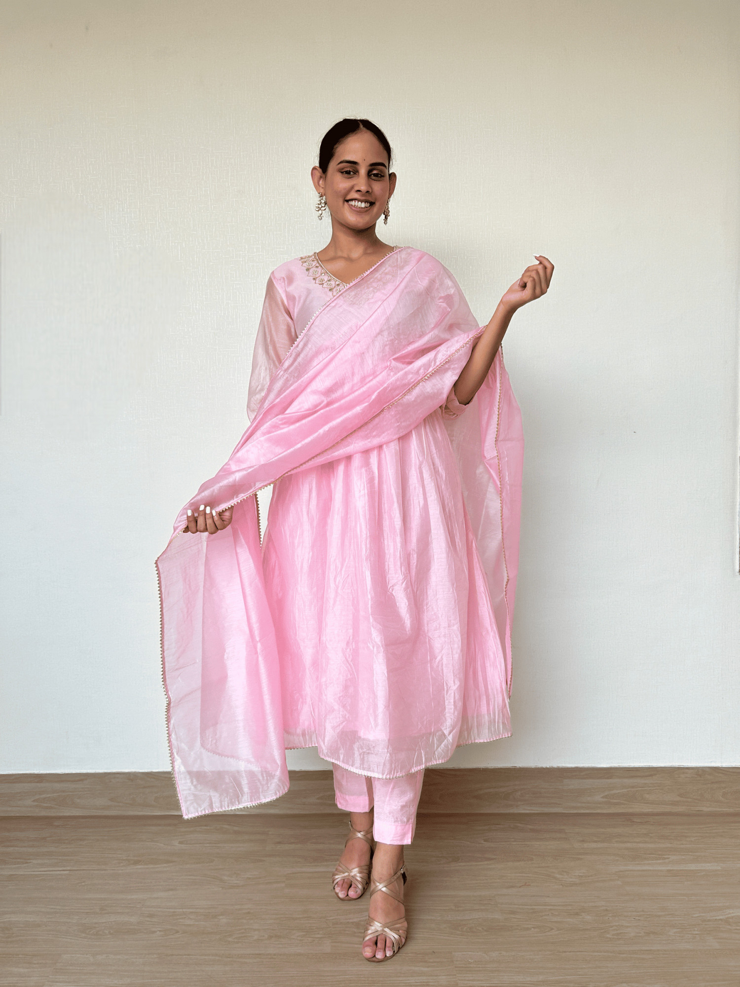 Light Pink Chanderi Suit Set with Gota Patti Embroidery