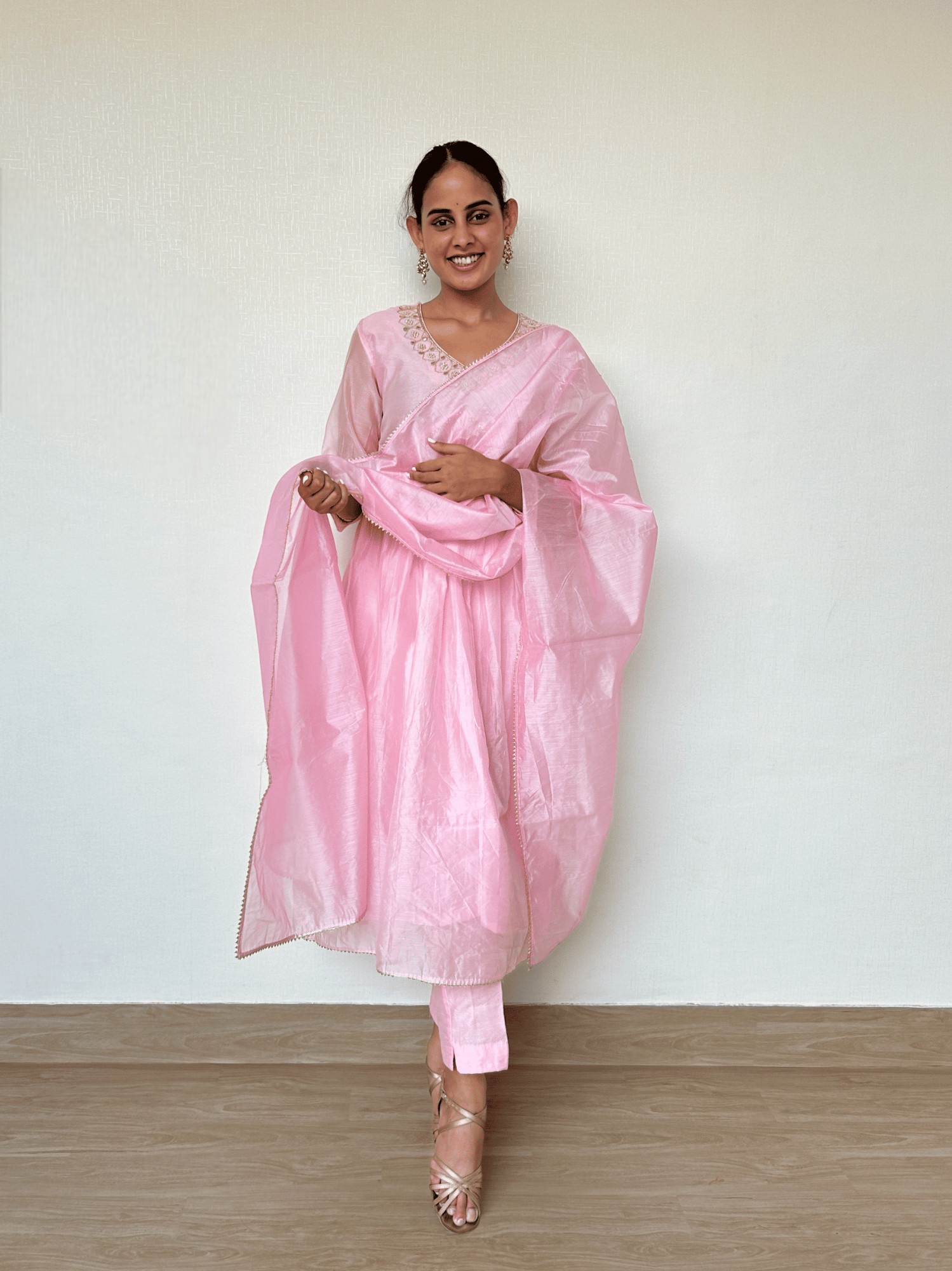 Light Pink Chanderi Suit Set with Gota Patti Embroidery