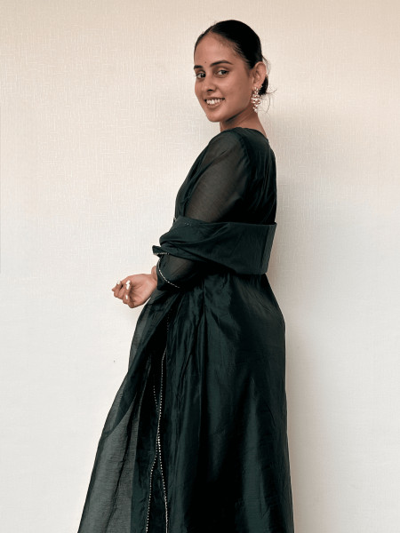 Bottle Green Chanderi Suit Set with Gota Patti Embroidery