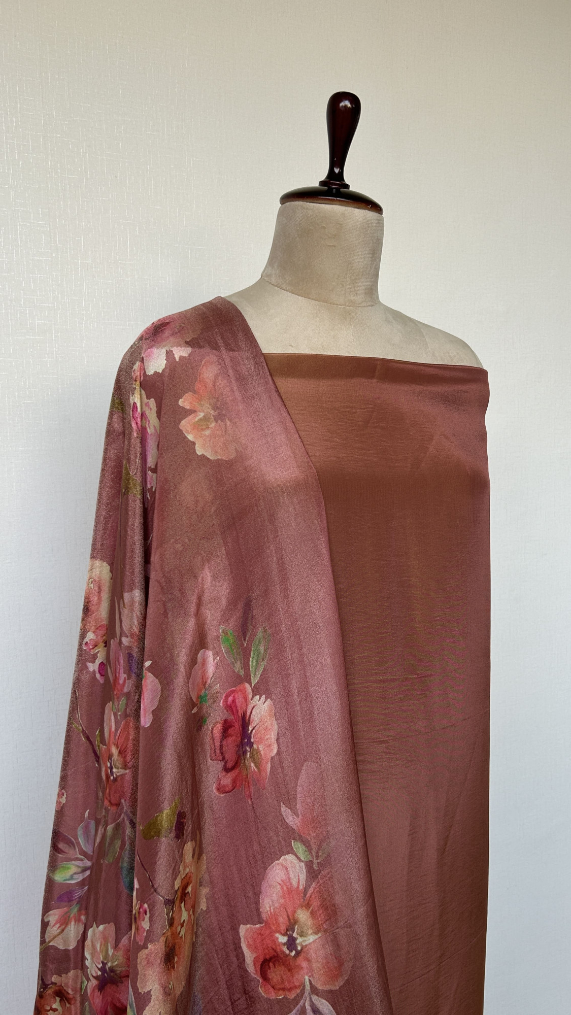 Elegant Deep Salmon Unstitched Suit Set with Digitally Printed Dupatta